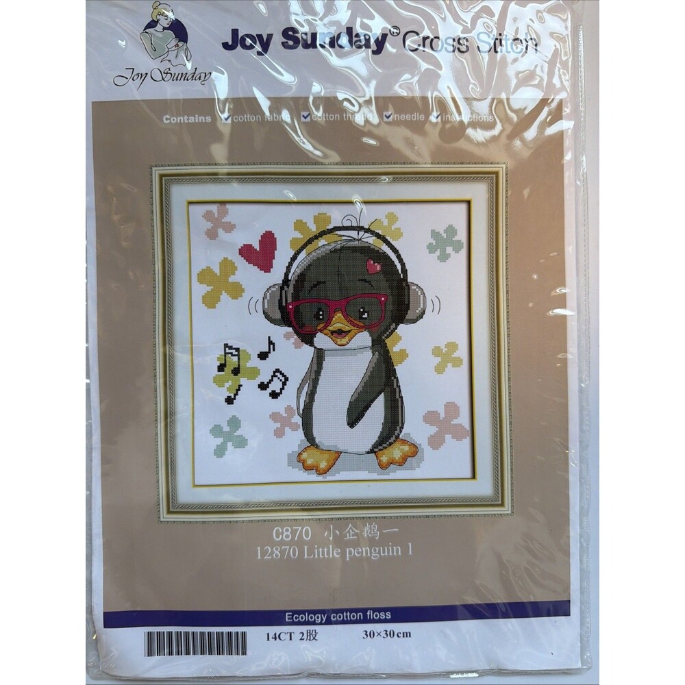 Cross Stitch kit little penguin  30x30 cm embroidery JOY SUNDAY craft music note